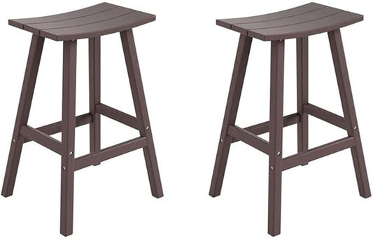 Costaelm All-Weather Bar Stools Set of 2, 29" Height Outdoor Bar Stools, Adirondack Poly Patio Bar Stool for Patio, Deck, Kitchen Counter and Garden, Dark Brown