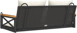 Outdoor Swing Bench with Removable Cushions, Black and Cream White Poly Rattan Patio Furniture for Garden, Balcony - Photo 6