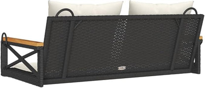 Garden Bench Deck Bench Swing Bench with Cushions Black 42.9"x24.4"x15.7" Poly Rattan