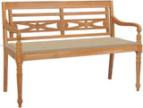 Solid Teak Wood Outdoor Bench Beige Rectangular 47.2 Inch Wide with Plush Cushion Comfortable Seating for Two Garden - Photo 1