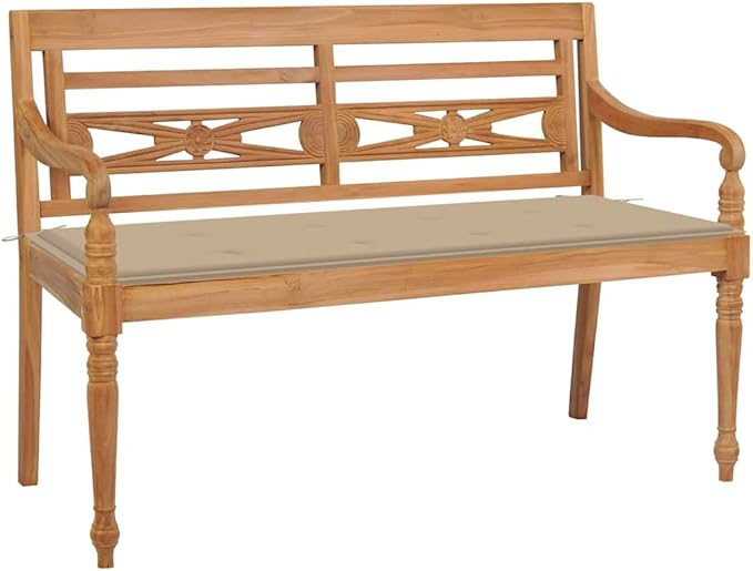 vidaXL Batavia Bench, Garden Bench Patio Loveseat with Cushion, Patio Seating for Front Porch Park, Farmhouse Style, Solid Wood Teak
