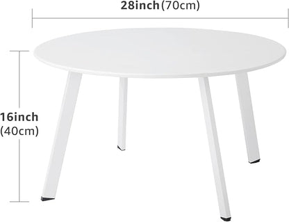 Outdoor Side Table, Outdoor/Indoor Metal Steel Patio Coffee Table, Round Weather Resistant Anti-Rust, White