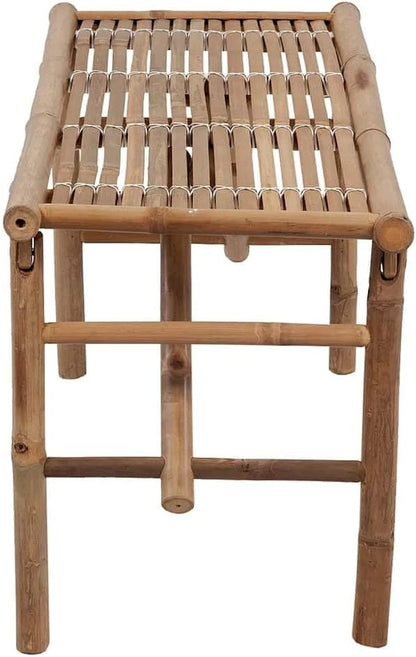 Foldable Garden Bench Outdoor Seating, Natural Bamboo Wood Patio Seat with Waterproof Cushion, 2-Person Portable Bench for Backyard, Deck, and Balcony, Medium