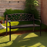 Best Choice Products Outdoor Bench Steel Garden Patio Porch Furniture for Lawn, Park, Deck w/Floral Design Backrest - Photo 2