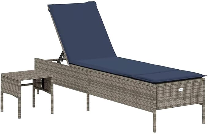 Gray PE Rattan Sun Lounger with Multi-Position Backrest, 78 x 31 x 15 in Outdoor Chaise Lounge Set with Side Table - Photo 1