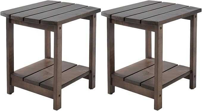 Adirondack Side Table, Double Outdoor Side Tables 18" Solid End Tables, Small Outdoor Coffee Table Pine Wood Weather Resistant for Patio, Backyard,Pool (18-Dark Brown, Set of 2)