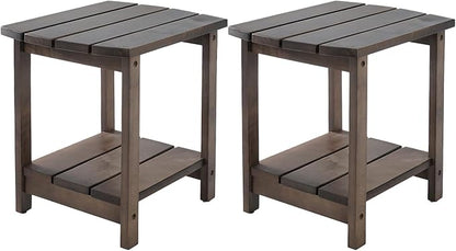 Adirondack Side Table, Double Outdoor Side Tables 18" Solid End Tables, Small Outdoor Coffee Table Pine Wood Weather Resistant for Patio, Backyard,Pool (18-Dark Brown, Set of 2)