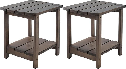 Adirondack Side Table, Double Outdoor Side Tables 18" Solid End Tables, Small Outdoor Coffee Table Pine Wood Weather Resistant for Patio, Backyard,Pool (18-Dark Brown, Set of 2)