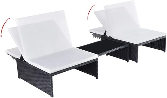 Sun Loungers 2 pcs Outdoor Chaise,Outdoor Lounge Chairs Set of 2,Chaise Lounge,Lounge Chairs for Outside,Pool Lounge Chairs,Outdoor Chaise Lounge,with Table Poly Rattan Black