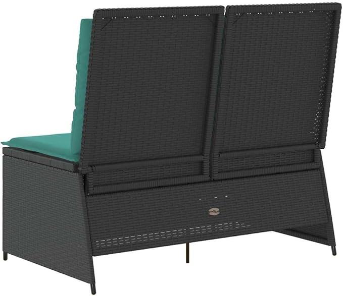 Reclining Garden Bench 42.5" Black Poly Rattan Adjustable Backrest Outdoor Seating Furniture for Patio Porch Balcony Backyard