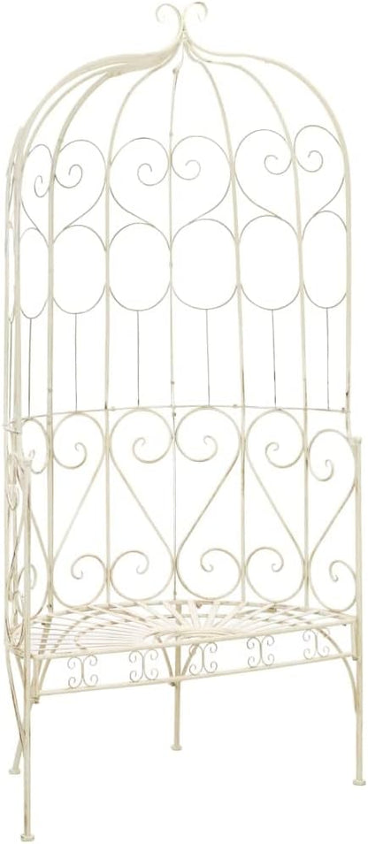 Wrought Iron Garden Bench, 2-Seater Outdoor Metal Seat for Patio, Porch, Lawn and Backyard, Antique White Decorative Traditional Style, 440 lbs Capacity