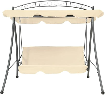 Outdoor Garden Swing Seat with Canopy, Convertible Bench Chair for Patio Porch Backyard, Large 2-Person Powder-Coated Metal Swing, Sand White