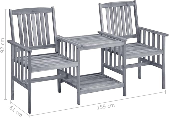 vidaXL Solid Acacia Wood Patio Chairs with Tea Table and Cushions - Outdoor Furniture Bistro Garden Set, Gray/Taupe - Photo 2
