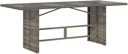 vidaXL Poly Rattan Outdoor Table - Glass top/Steel Frame - Gray Patio/Garden Rectangle - 74.8" L x 31.5" W