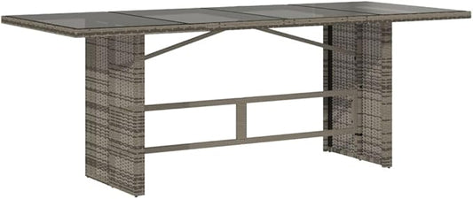 vidaXL Poly Rattan Outdoor Table - Glass top/Steel Frame - Gray Patio/Garden Rectangle - 74.8" L x 31.5" W