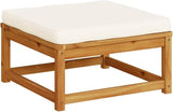 Outdoor Ottoman Cream White 24.8"x24.8" Acacia Wood Patio Stool Modular Sectional Piece for Garden Balcony Backyard - Photo 6