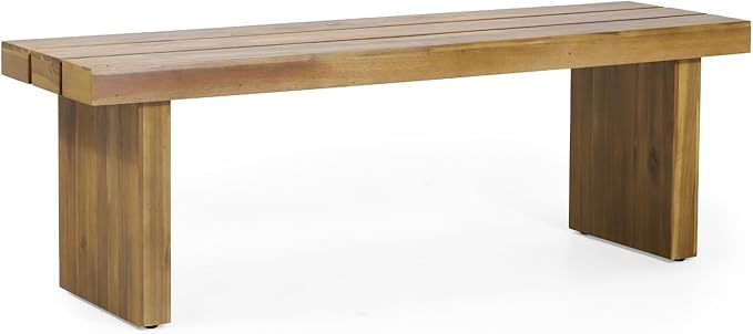 Outdoor Bench 57" Acacia Wood Garden Bench with Rustic Slat Design & Block Legs, Weather Resistant Patio Seating for Garden, Deck & Backyard, Easy Assembly Entryway Bench
