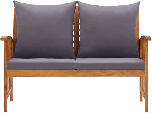 2-seat Garden Bench, Ergonomic Design,Soft Large backrest,Garden Bench with Cushions 46.9" Solid Acacia Wood-Fast delivdengny