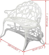 White Cast Aluminum and Cast Iron Garden Bench 39.4 Inch Durable Outdoor Seating for Patio and Yard with Decorative - Photo 2