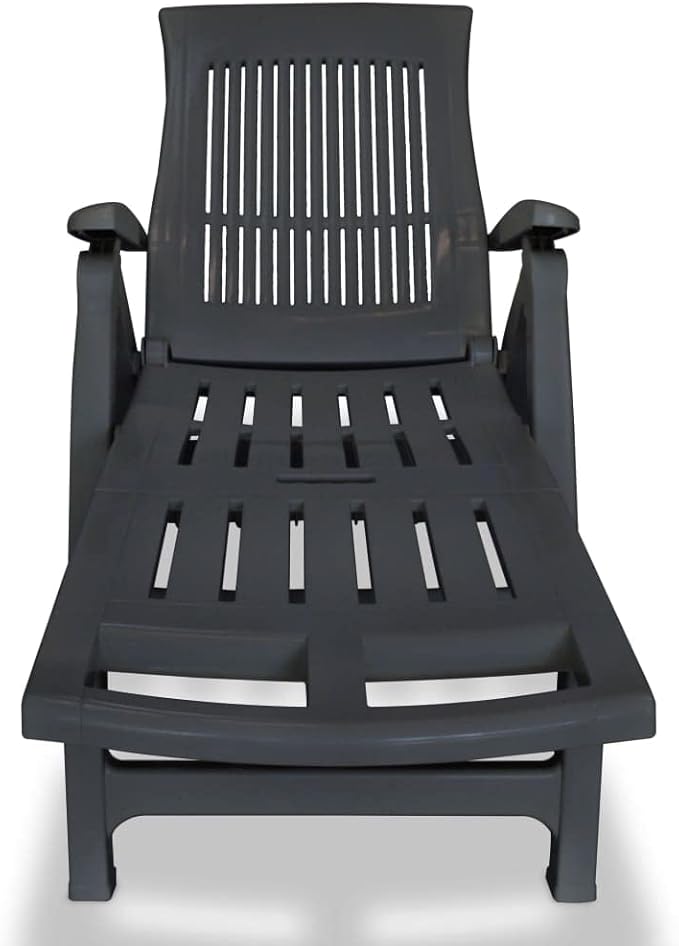 Outdoor Sun Lounger, Adjustable Folding Pool Chaise Lounge with Wheels, Heavy Duty Plastic Reclining Patio Chair for Garden, Deck, Beach, Anthracite