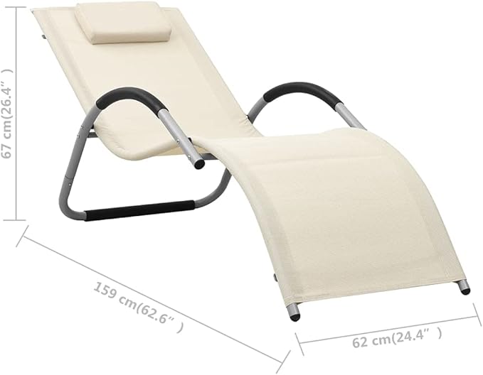 Outdoor Chaise Lounge Cream Textilene 62.6"x24.4"x26.4" Steel Folding Recliner Patio Pool Garden - Photo 2