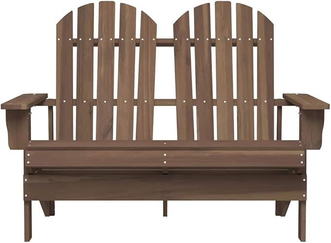 Brown Solid Fir Wood Standard Ergonomic 2-Seater Adirondack Chair for Outdoor Patio and Garden with Rustic Design and - Photo 3