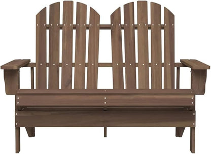 Brown Solid Fir Wood Standard Ergonomic Adirondack Chair 2-Seater for Patio Garden Outdoor Seating with Weather-Resistant Durable Rustic Design and Easy Assembly