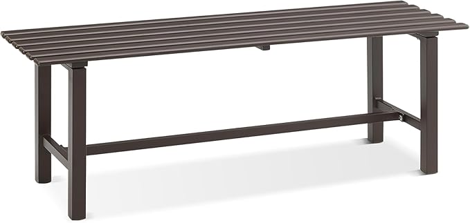 Outdoor Metal Bench, 47 x 16 x 17 inches, Backless Porch Bench, 2-Person Seating, Dark Brown, 300 lbs Capacity