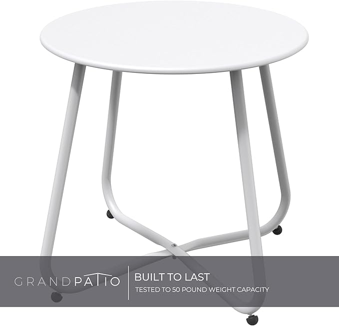Grand patio Outdoor Side Table 18-inch Round End Table Accent Table for Bistro Balcony Apartment White