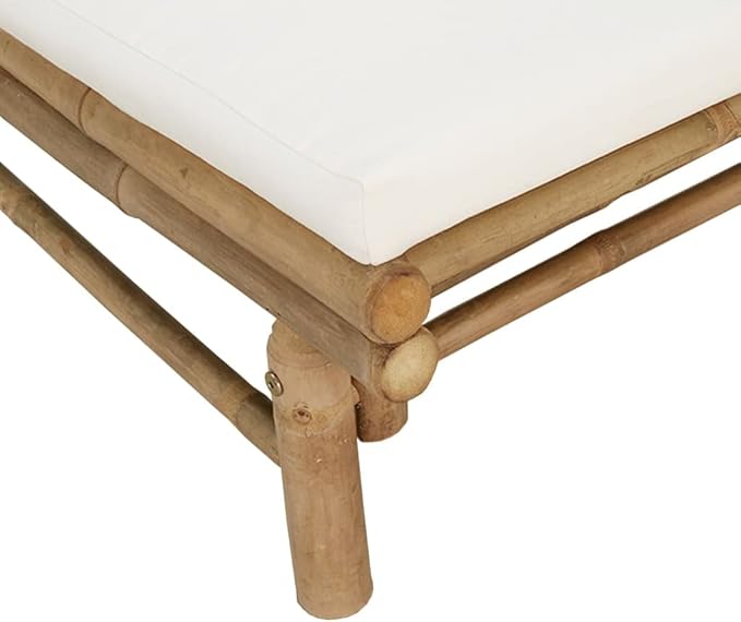 vidaXL - Set of 2 Durable Bamboo Patio Chairs with Cream White Cushions, Comfortable Outdoor Furniture, Natural Finish - Photo 4