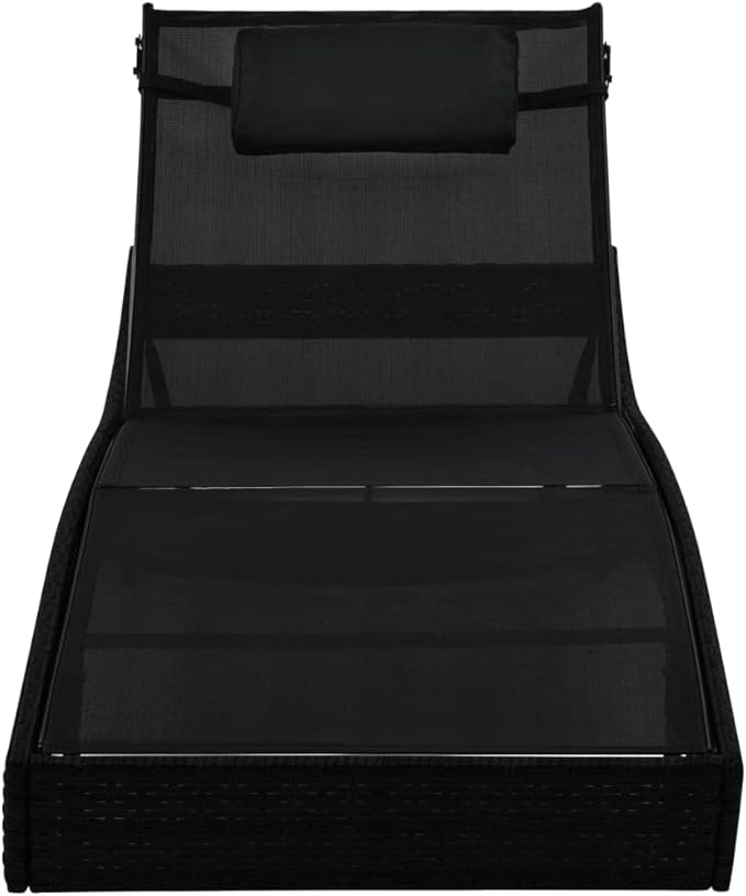 Black PE Rattan Outdoor Chaise Lounge, Adjustable Backrest 27.6"x83.9"x36", Weather-Resistant Textilene Cushion, Matte Finish Sunbathing Recliner for Patio Poolside Garden Terrace