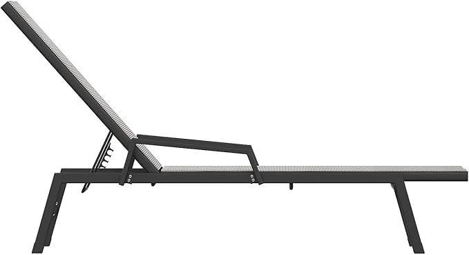 Flash Furniture Brazos Set of 2 Adjustable Chaise Lounge Chairs with Arms, All-Weather Outdoor Five-Position Recliners, Black/Gray
