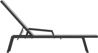Flash Furniture Brazos Set of 2 Adjustable Chaise Lounge Chairs with Arms, All-Weather Outdoor Five-Position Recliners, Black/Gray