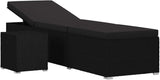 Sun Lounger with Cushion and Tea Table Poly Rattan Black Patio Chaise Lounge Outdoor Lounger for Pool Poolside - Photo 2