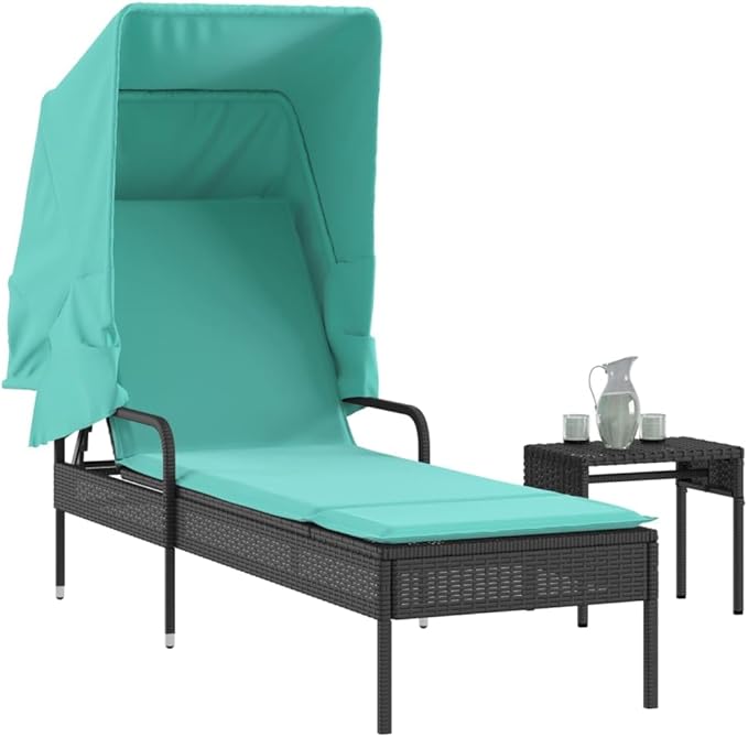 Outdoor Chaise Lounge Chair with Retractable Canopy & Tea Table - Photo 1