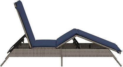 Outdoor Chaise Lounge Chair 78.7" Grey PE Rattan Adjustable Backrest & Footrest Extra Long Reclining Patio Sun Lounger for Garden Poolside Deck