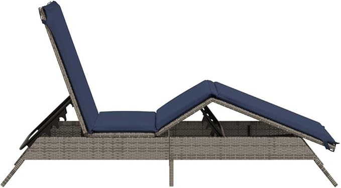 Grey Extra Long PE Rattan Patio Sun Lounger with Adjustable Backrest, 78.7" Seat Depth - Photo 5