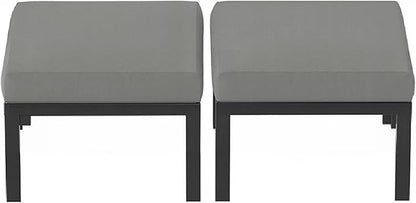 HOMREST Metal Outdoor Ottoman, 2-Piece Aluminum Footstool w/Removable Cushion, Multipurpose Footrest Stool Additional Seating, Set of 2 Outdoor Ottomans for Patio Deck (Dark Grey)