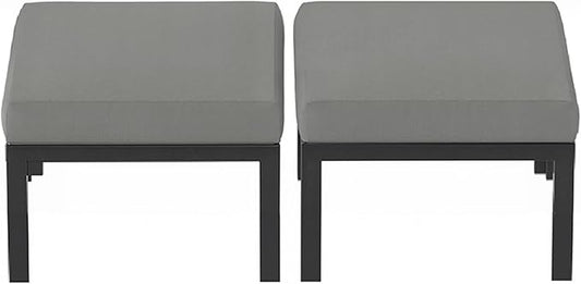 HOMREST Metal Outdoor Ottoman, 2-Piece Aluminum Footstool w/Removable Cushion, Multipurpose Footrest Stool Additional Seating, Set of 2 Outdoor Ottomans for Patio Deck (Dark Grey)