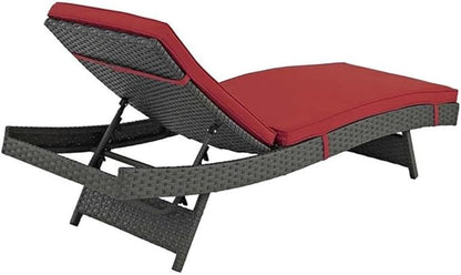 Modway Sojourn Wicker Rattan Outdoor Patio Sunbrella Fabric Chaise Lounge in Canvas Red