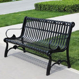 Sturdy Cast Iron Outdoor Garden Bench with Armrests & Backrest, All-Weather Slatted Seat for Patio, Yard - Photo 4