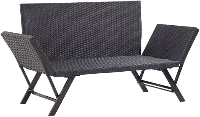 Garden Bench Deck Bench Patio Bench with Cushions 69.3" Black Poly Rattan - Photo 7
