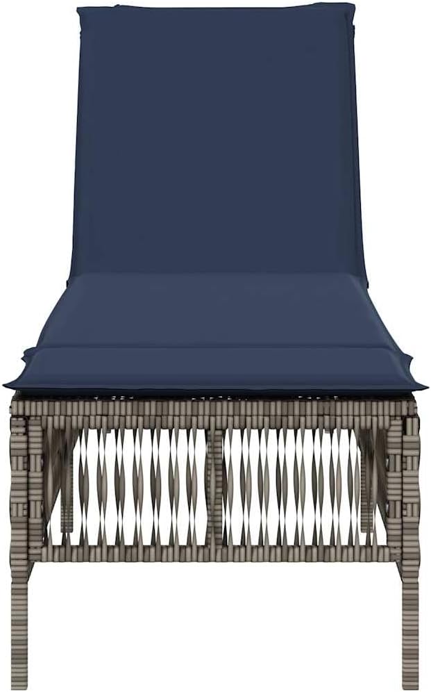 Patio Sun Lounger Grey PE Rattan Large Multi-Position Backrest with Thick Cushion and Removable Cover for Outdoor Relaxation Poolside Comfort
