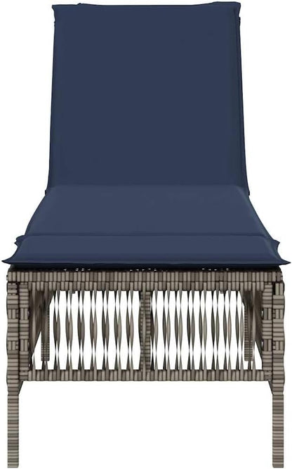 Outdoor Chaise Lounge Chair Grey PE Rattan 78" L Multi-Position Reclining Patio Sun Lounger with Thick Cushion UV-Resistant for Poolside Garden Balcony and Backyard