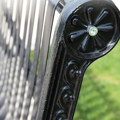 Sturdy Cast Iron Outdoor Metal Garden Bench with Armrests & Backrest, All-Weather Slatted Seat for Patio, Yard, Lawn & Entryway - Durable & Stylish Seating Solution