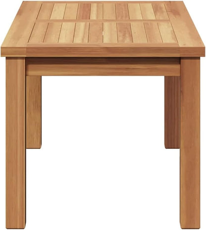 Solid Teak Wood Coffee Table, 27.56 x 15.75 x 14.17 Inches, Modern Minimalist Low Profile Rectangular Tea Table for Garden, Patio, Balcony and Outdoor Living Space
