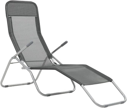 2 Pack Folding Outdoor Chaise Lounge Anthracite Textilene Modern Adjustable Backrest 23.6x55.9x38.2 in Lightweight Steel Frame for Poolside Garden Balcony Beach