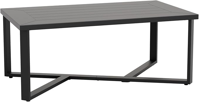 COOS BAY Iron Luxe Outdoor Coffee Table, Modern Weather Resistant Steel Patio End Table for Backyard, Garden, Deck, Porch, Balcony, Black