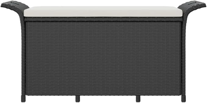 Patio Bench with Cushion Black 45.7"x18.1"x22.4" Poly Rattan Deck Bench Outdoor Bench Porch Bench Garden Bench for patios, Gardens, Decks