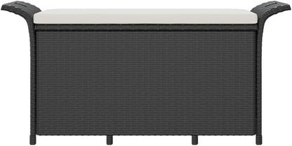 Patio Bench with Cushion Black 45.7"x18.1"x22.4" Poly Rattan Deck Bench Outdoor Bench Porch Bench Garden Bench for patios, Gardens, Decks
